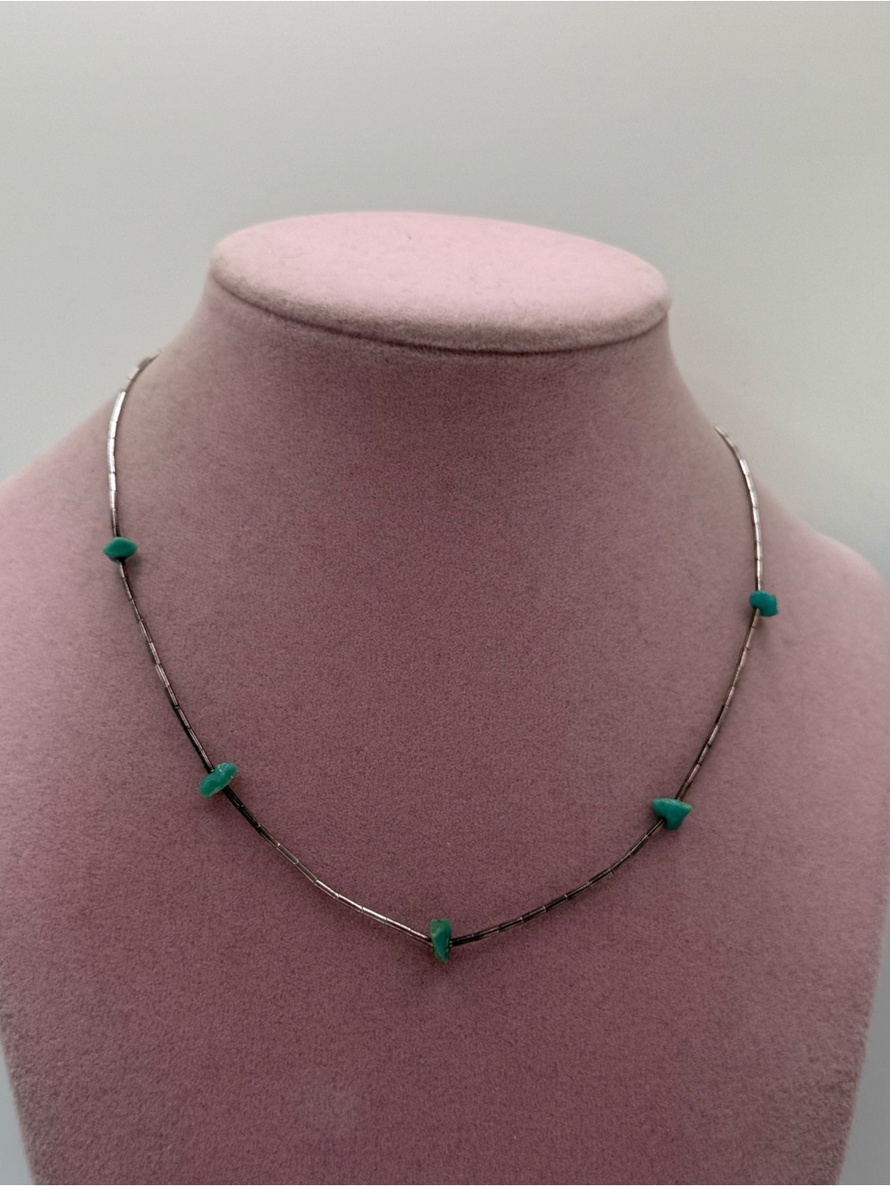 Delicate Turquoise Bead liquid Silver Necklace
